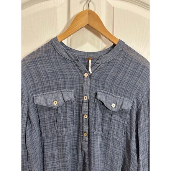 Free People Women S Talk To Me Long Sleeve Frayed Hem Popover lightweight Tunic - Picture 2 of 9